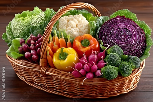 Basket of tomatoes asparagus and bell peppers high resolution image