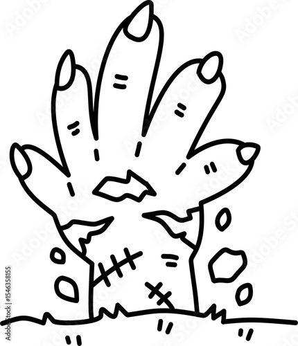 Hand drawn Halloween Zombie Hand doodle outline illustration