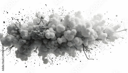Abstract Cloud Formation with Spheres and Splatter Isolated on White