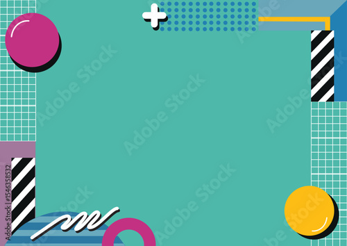 Vibrant Memphis Style Retro Background with Abstract Geometric Layout