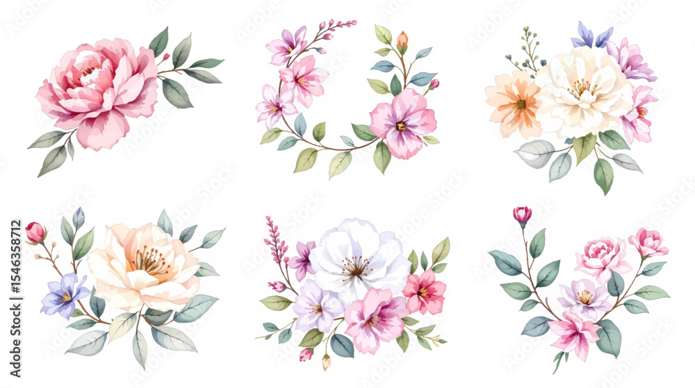 Fototapeta premium Set of pink flowers