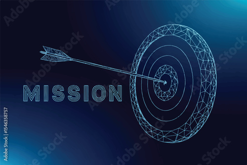 Achieve Your Mission Low-Poly Arrow Hitting Target Illustration