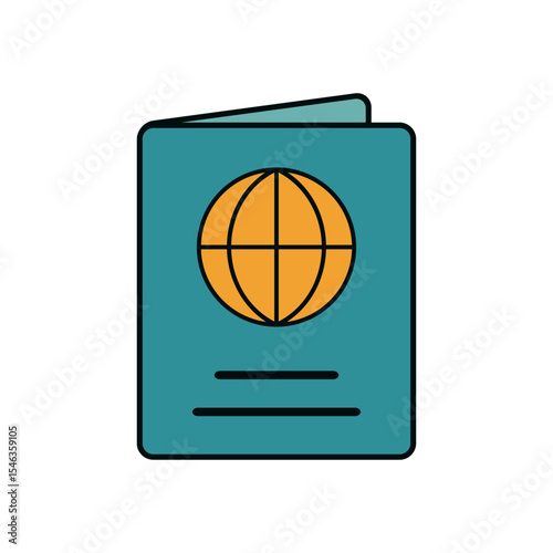 Minimalist Travel Document Illustration Featuring International Passport with World Emblem on Front