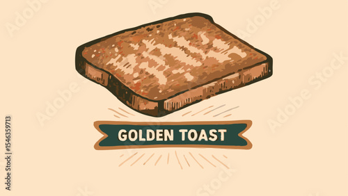 Illustration of a slice of toast with a golden brown color and a label underneath that says golden toast
