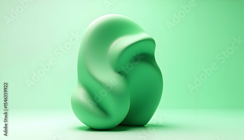 Abstract Green Object on Solid Background Smooth Curving Shape