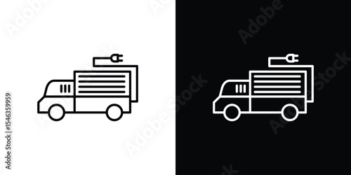 Electric plug in truck icon in black. flat graphic vector icon