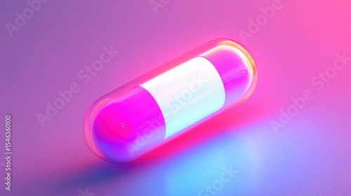Vibrant Capsule with Pink and Blue Light Effects on a Smooth Surface Background