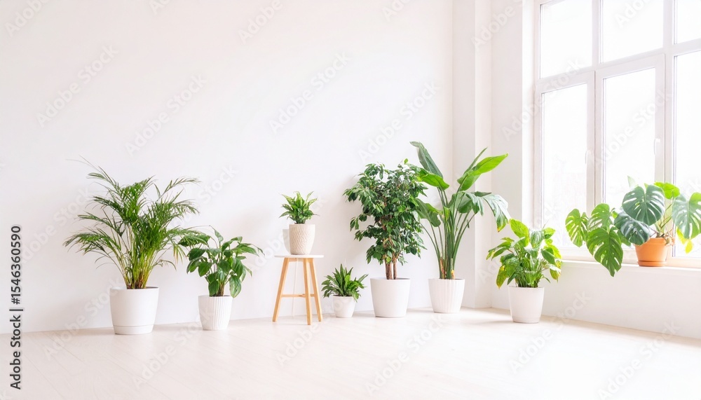 Fototapeta premium ナチュラルテイストの部屋、たくさんの観葉植物