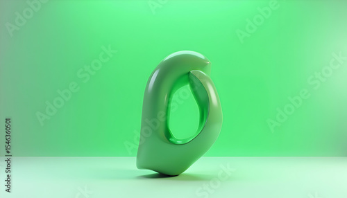 Abstract Green Sculpture on Light Background with Smooth Lines