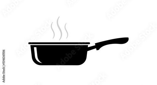Cooking pot with steam rising, minimalistic design, copy space
