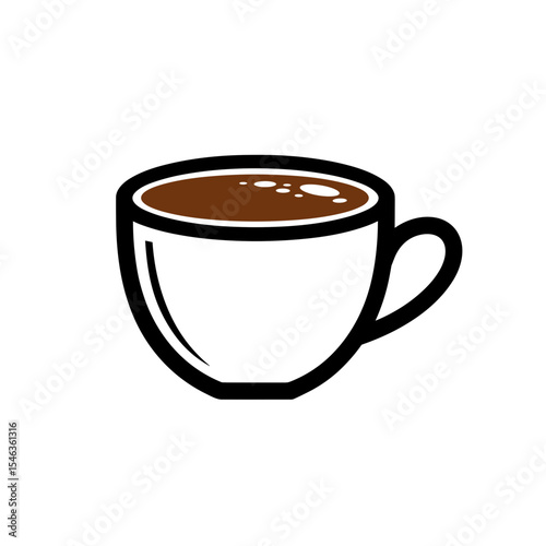 White coffee cup filled with brown beverage, minimalistic design, copy space
