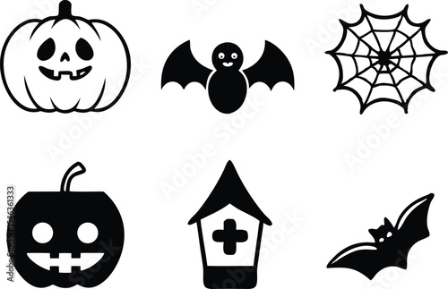 Black and white halloween icon vector set