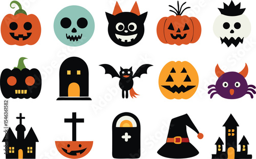Collection of festive halloween icons and illustrations