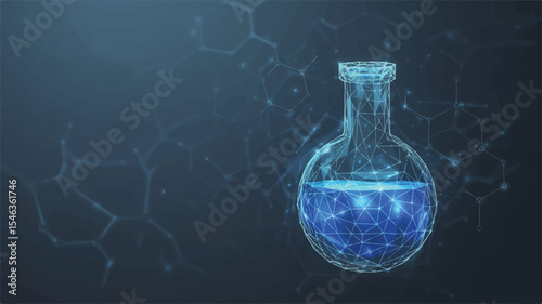 Low-Poly Digital Illustration of a Beaker with Glowing Liquid