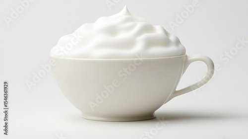 Whipped Cream in a White Ceramic Bowl on Neutral Background for Culinary Purposes