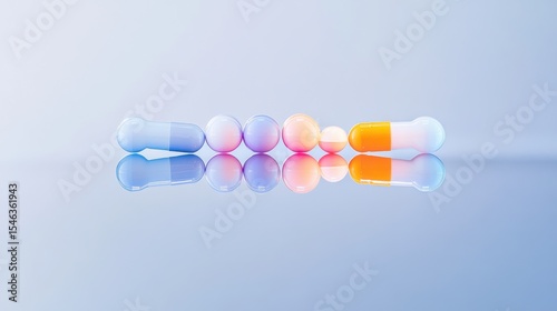 Colorful Capsules and Spheres on Reflective Surface for Health and Wellness Projects
