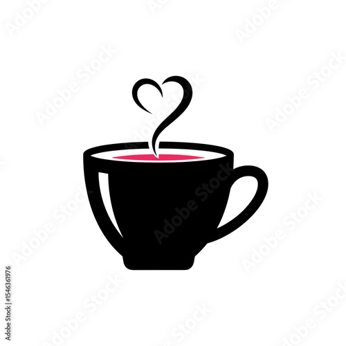 Cup of hot beverage with heart-shaped steam, minimalistic design, copy space