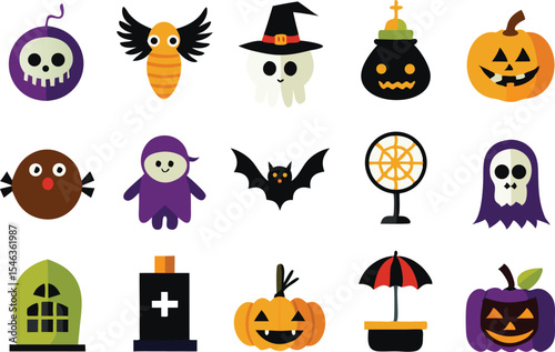 Cute halloween icons and illustrations collection