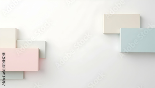 Abstract Pastel Blocks Arrangement on White Wall