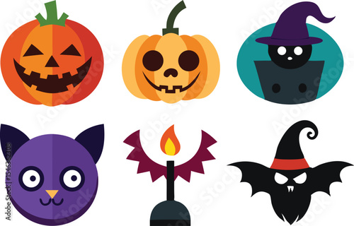 Fun halloween icons set on white background