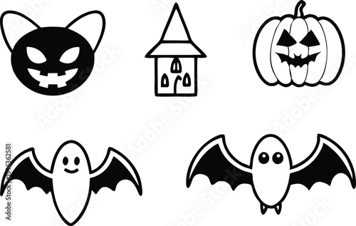 Halloween icons black and white illustration elements