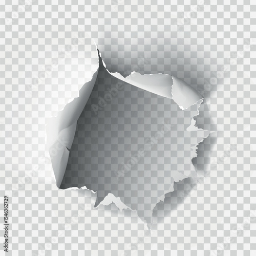 ragged Hole torn in ripped paper on transparent background