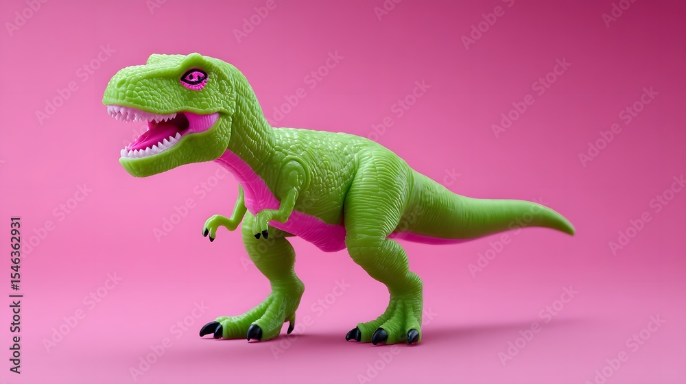 Fototapeta premium Plastic action figure of a neon green Tyrannosaurus Rex