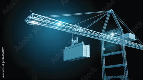 Low-Poly Digital Illustration of a Construction Crane