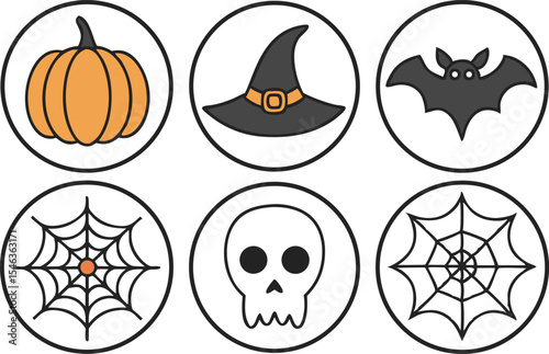 Halloween icons set inside circular frames