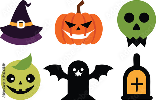 Halloween icons set with vector illustrations