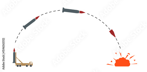 Vector illustration of ballistic missile attack process.