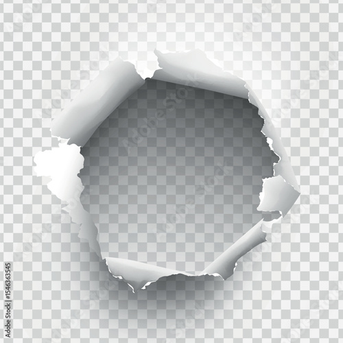 ragged Hole torn in ripped paper on transparent background