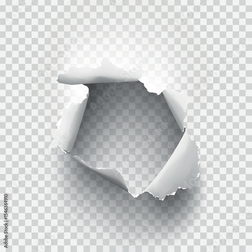 ragged Hole torn in ripped paper on transparent background