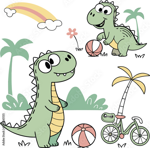 set of cartoon dinosaurs