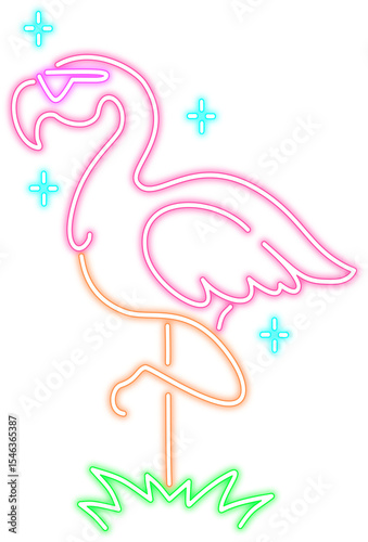 Wallpaper Mural Neon Flamingo  Glowing Outline Illustration Torontodigital.ca