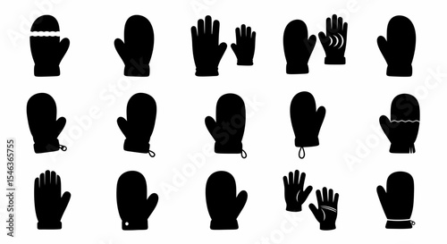 Winter Warmth Assortment Black Silhouettes of Gloves and Mittens