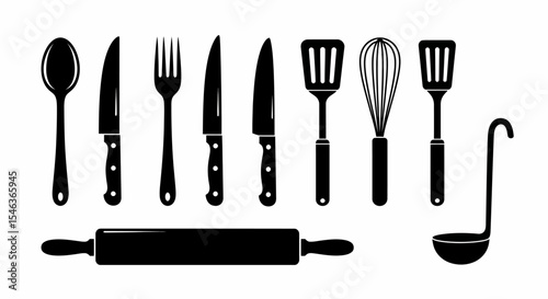 Vector Kitchen Tools Utensils Spoon Knife Fork Spatula Whisk Ladle