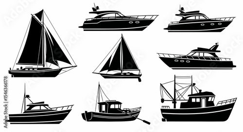 Selection of Various Watercraft Vessels Isolated on White Background