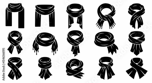 Vector Set of Scarves Fashion Accessories Black and White Collection