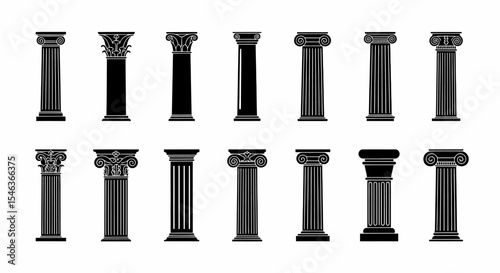 Antique Stone Column Set Architectural Elements Illustration Vector Image