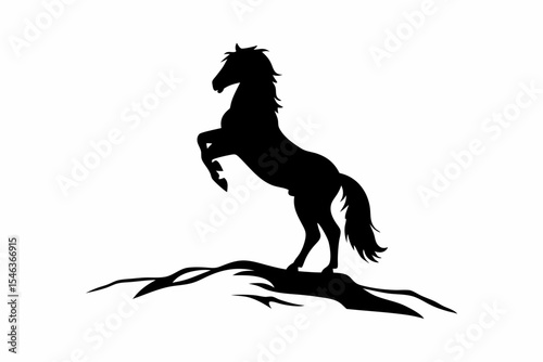 Silhouette of a rearing horse standing atop a rocky mound against a white background image design art created with generated ai