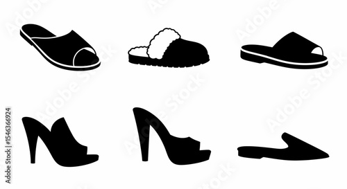 Black And White Shoe Silhouettes Assortment Footwear Fashion Vector Set