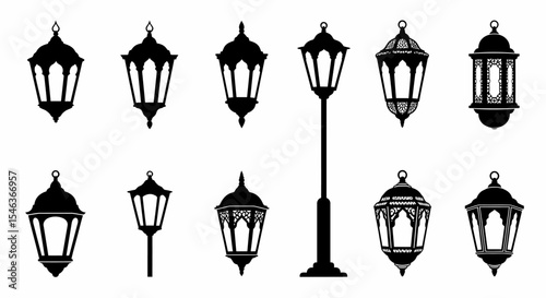 Antique street lanterns collection illustration design for architecture concepts