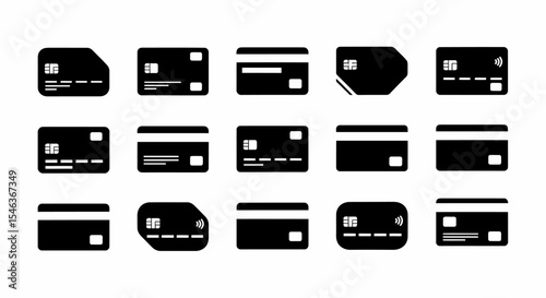 Collection of Credit Card Icons Vector Illustration in Black and White