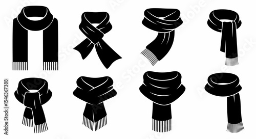 Set of Black Winter Scarves Vector Illustration Collection
