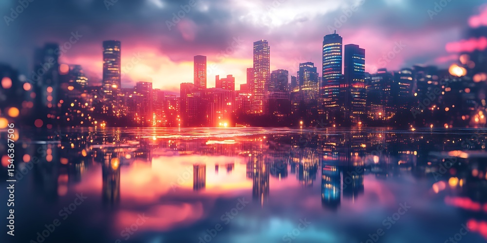 Obraz premium Epic Cityscape Vibrant Night Skyline Stunning Urban Panorama