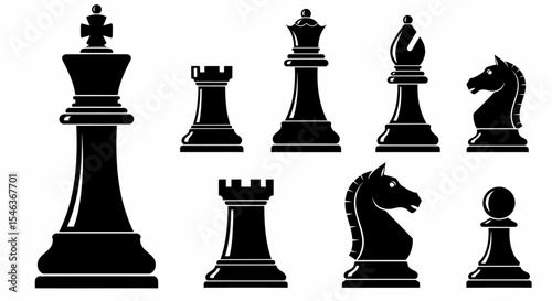 Black Chess Pieces Set Strategic Game Elements Minimalist Design