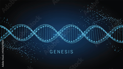 Glowing Blue DNA Double Helix Genesis of Life Illustration