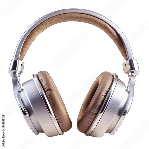 Silver headphones with brown ear pads photo