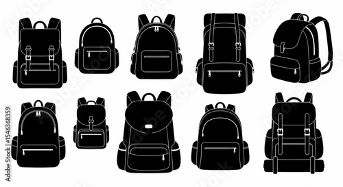 Diverse Collection of Backpack Silhouette Vectors for Design Projects